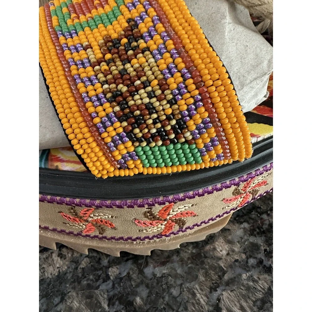 Farm Rio Beaded Banana Flatform Sandal.‎ NWB. Size 9 Women's. Platform Wrap Up - Picture 2 of 12